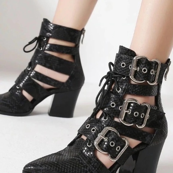 WOMENS BOHO western FAUX PYTHON LACE UP HEELED ANKLE BOOTIES | Size 6 - NWOT - Picture 10 of 12